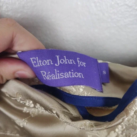 Elton John Realisation Par Tiny Dancer Dress Women Large Silk Jacquard Mini Gold - Picture 6 of 8